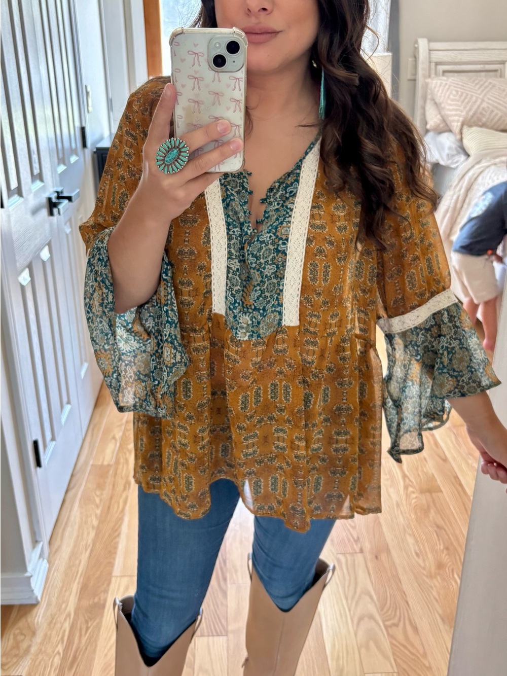 Maurice’s mustard bell sleeve boho top